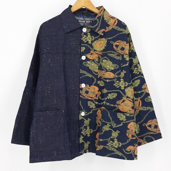 デニムジャケット チェーン柄と無地のツートンカラー メンズ服 Asima アジマはアジアを旅するマーケット